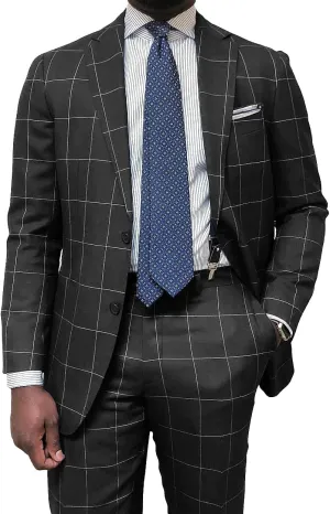 Wangyue Mens Plaid Suit Big and Tall 2 Piece Checked Suits Bussiness Wedding Suit Prom Tuxedos Suit Blazer Pant Set