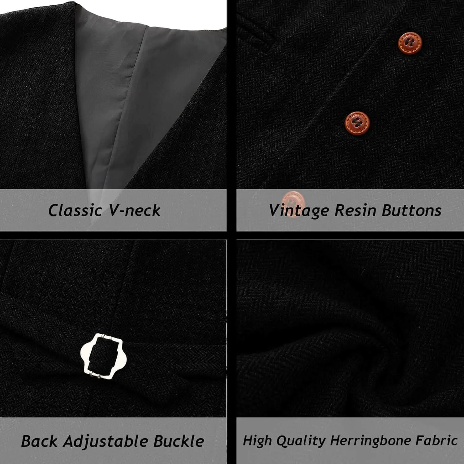 Wemaliyzd Vintage Men's Suit 3 Piece Plaid Tweed Herringbone Suits for Wedding Business Blazer Vest Pants