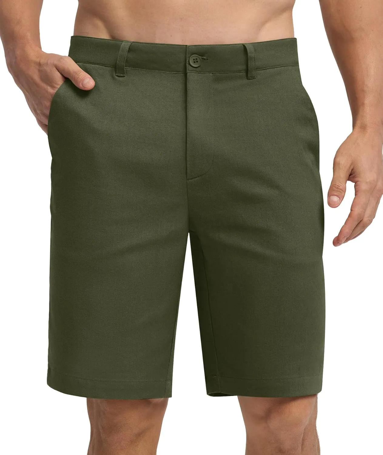 Willit Men's Linen Shorts Dress Summer Casual Work Linen Shorts Flat Front with Pockets 10"
