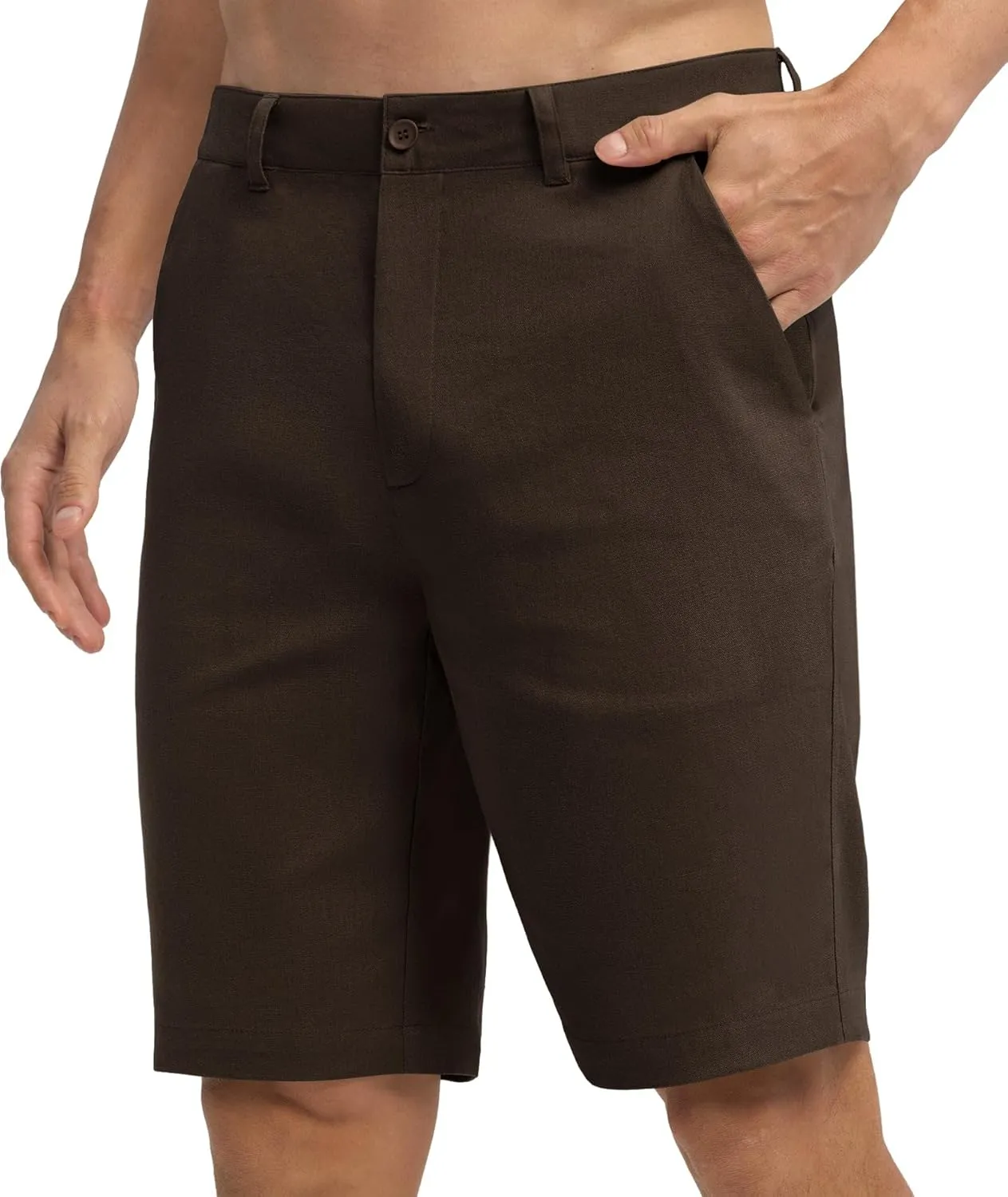 Willit Men's Linen Shorts Dress Summer Casual Work Linen Shorts Flat Front with Pockets 10"