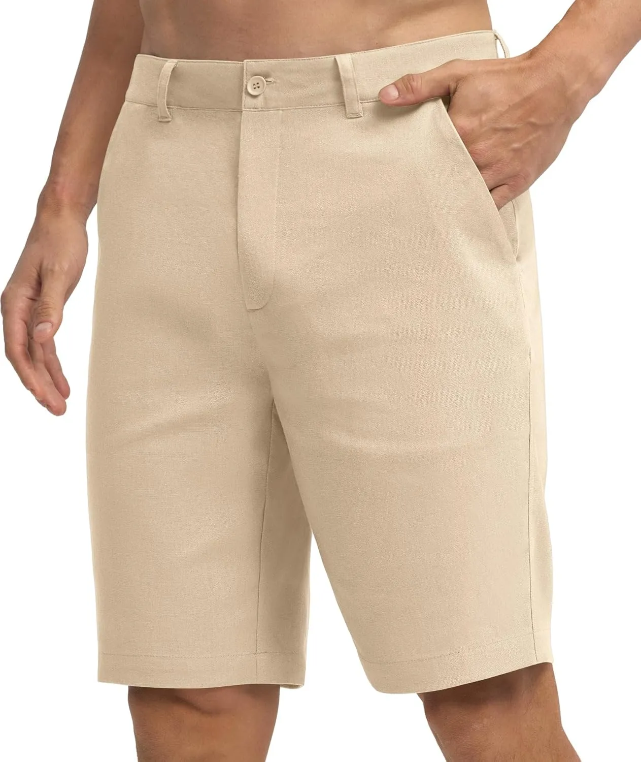 Willit Men's Linen Shorts Dress Summer Casual Work Linen Shorts Flat Front with Pockets 10"