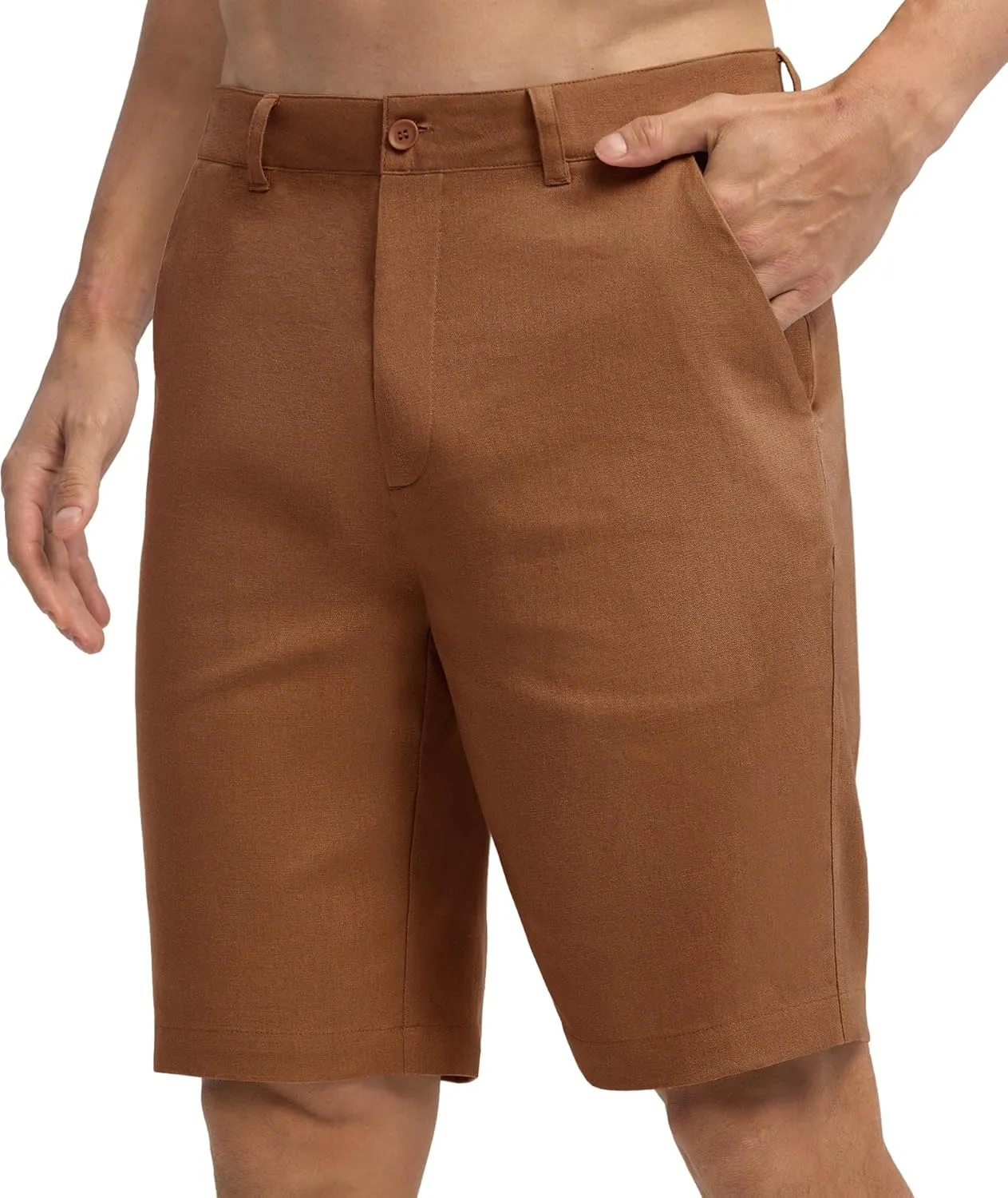 Willit Men's Linen Shorts Dress Summer Casual Work Linen Shorts Flat Front with Pockets 10"
