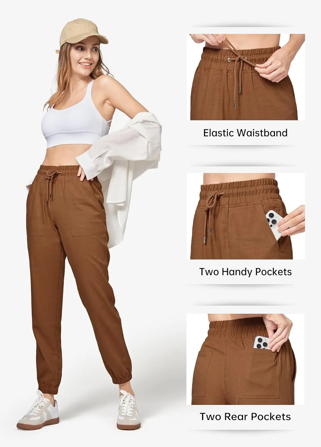 Willit Women Linen Pants Joggers Casual Lightweight Lounge Pants Cotton Linen Travel Beach Summer Pants with Pockets
