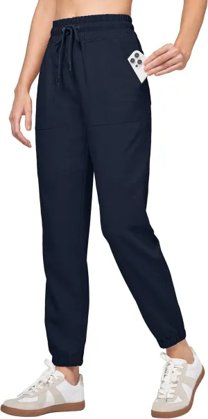 Willit Women Linen Pants Joggers Casual Lightweight Lounge Pants Cotton Linen Travel Beach Summer Pants with Pockets