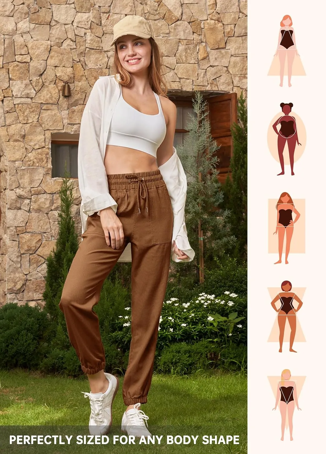 Willit Women Linen Pants Joggers Casual Lightweight Lounge Pants Cotton Linen Travel Beach Summer Pants with Pockets