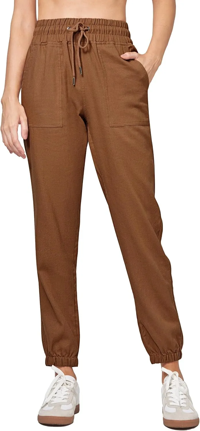 Willit Women Linen Pants Joggers Casual Lightweight Lounge Pants Cotton Linen Travel Beach Summer Pants with Pockets