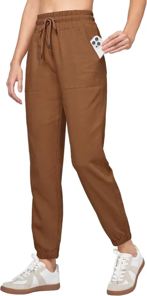 Willit Women Linen Pants Joggers Casual Lightweight Lounge Pants Cotton Linen Travel Beach Summer Pants with Pockets