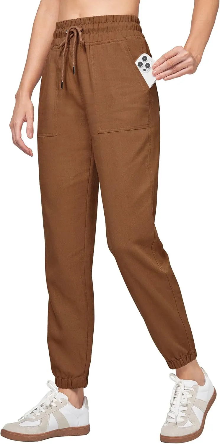 Willit Women Linen Pants Joggers Casual Lightweight Lounge Pants Cotton Linen Travel Beach Summer Pants with Pockets