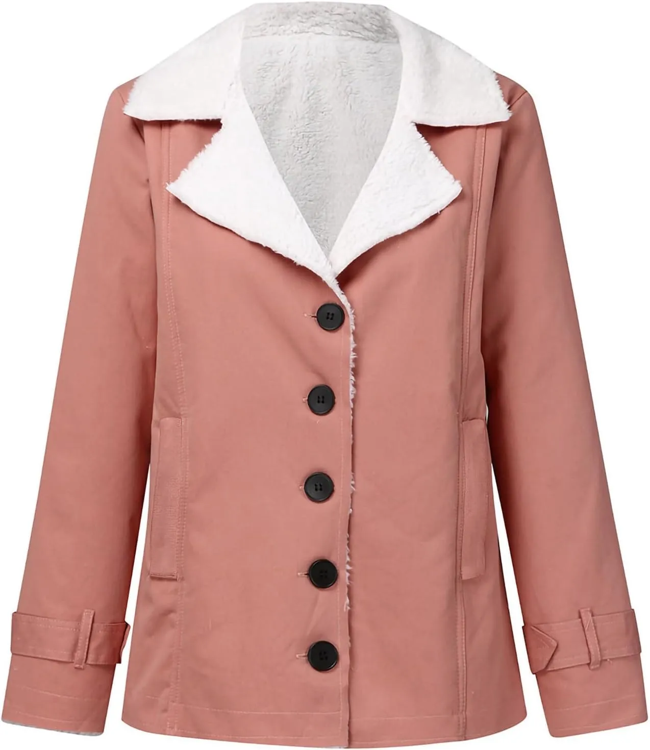 Winter Coat for Women 2023 Sherpa Lined Denim Coat Button Down Long Sleeve Lapel Collar Jacket Outerwear with Pockets