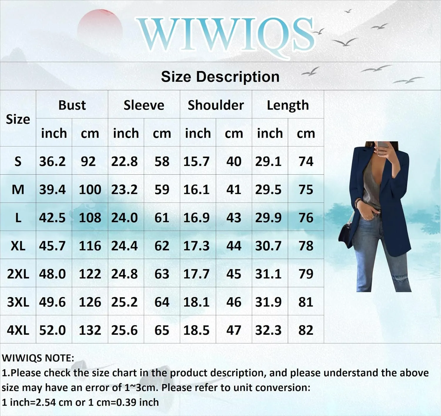 WIWIQS Women Blazer Lapel Solid Color Casual Loose Office Coat with Pockets Long Sleeve Slim Work Jacket