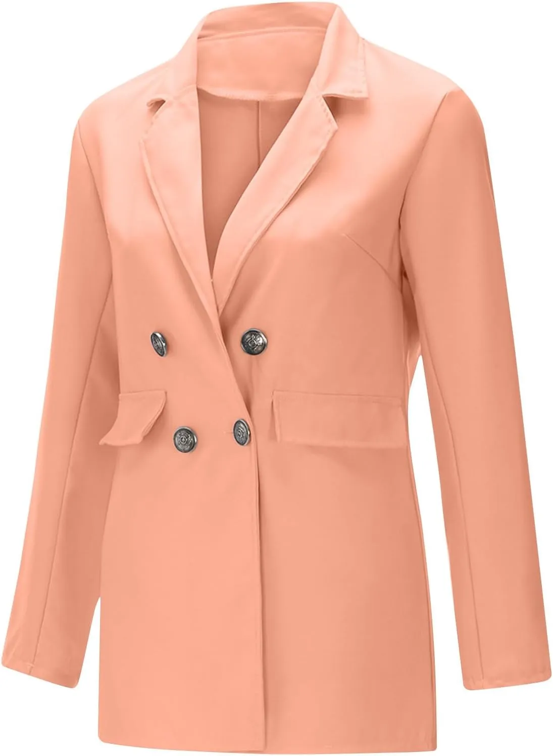 Wkishenl Blazers for Women Casual Long Sleeve Lapel Blazer Jackets Solid Button Open Front Jacket Plus Size Business Coats