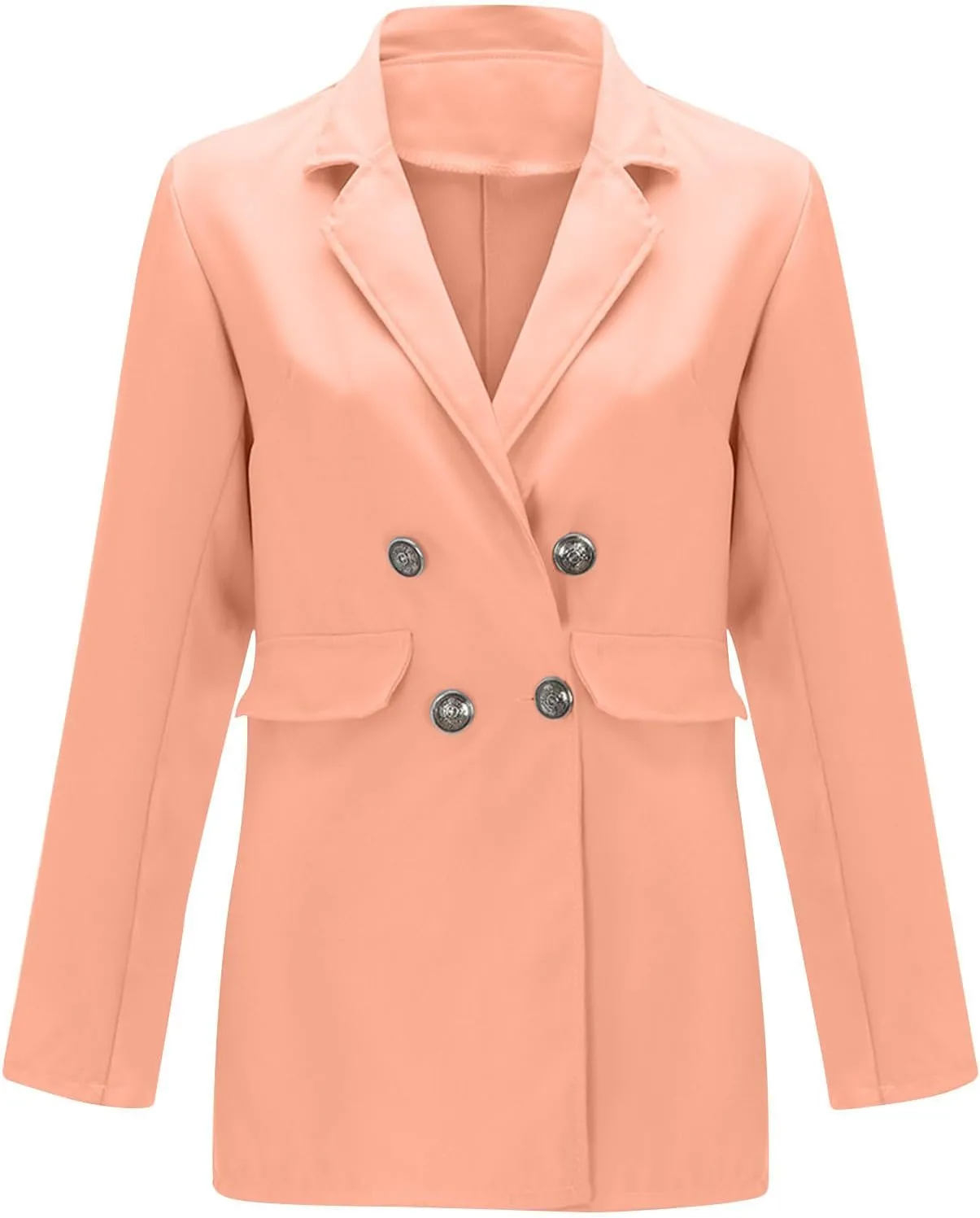 Wkishenl Blazers for Women Casual Long Sleeve Lapel Blazer Jackets Solid Button Open Front Jacket Plus Size Business Coats