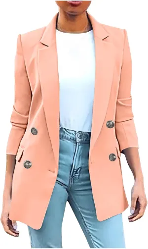 Wkishenl Blazers for Women Casual Long Sleeve Lapel Blazer Jackets Solid Button Open Front Jacket Plus Size Business Coats