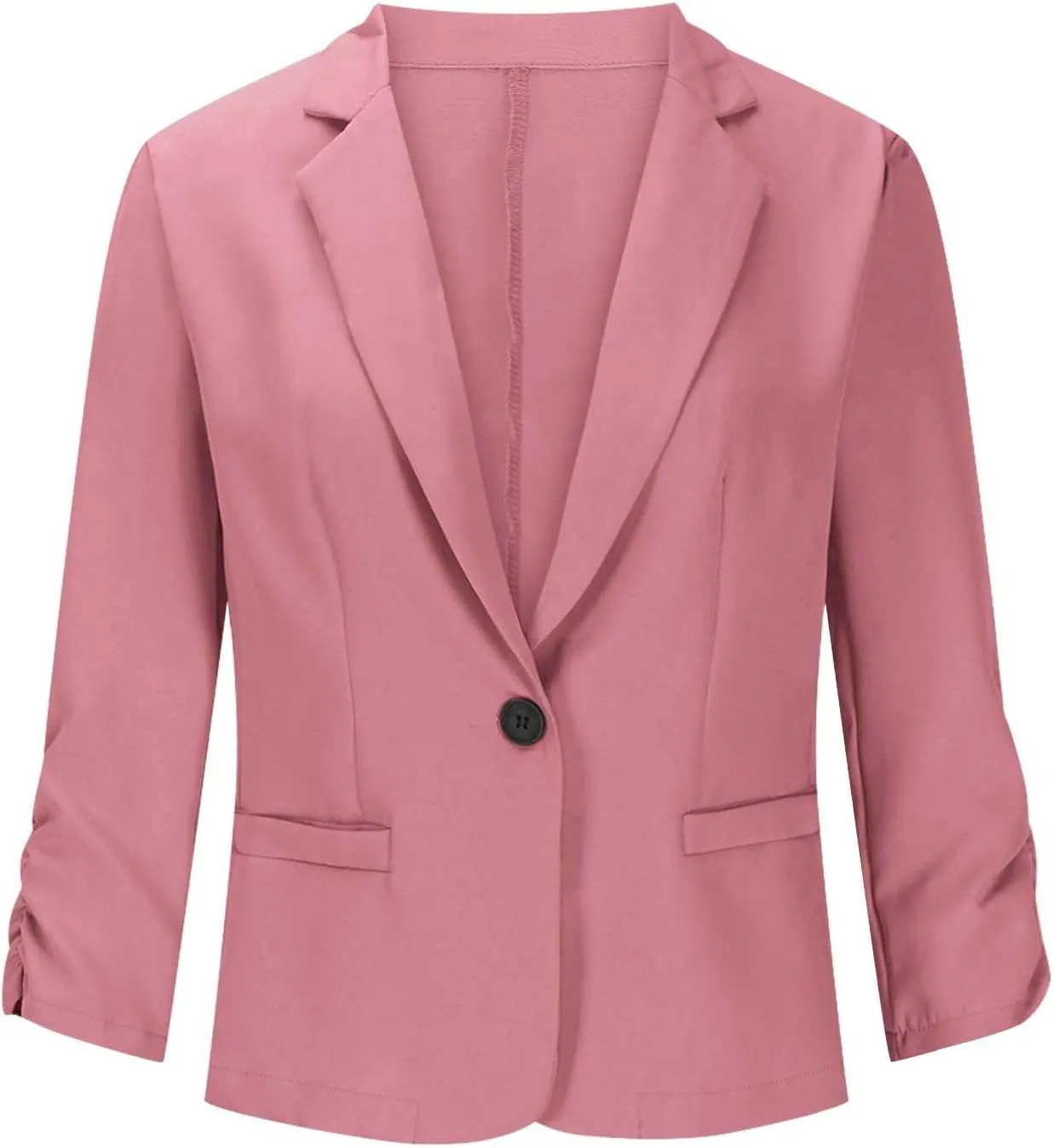 Women 3/4 Sleeve Blazer Casual Open Front Notched Collar Button Jackets Dressy Work Office Suit Jackets Outerwear