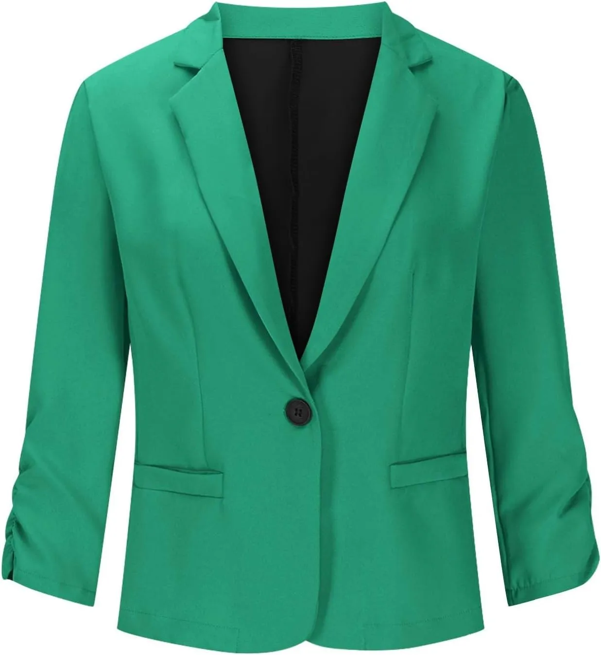 Women 3/4 Sleeve Blazer Casual Open Front Notched Collar Button Jackets Dressy Work Office Suit Jackets Outerwear