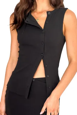 Women Button Down Tank Vest Casual Slim Fit Sleeveless Ribbed Knit Shirt Y2k Skinny Going Out Crewneck Tank Crop Top