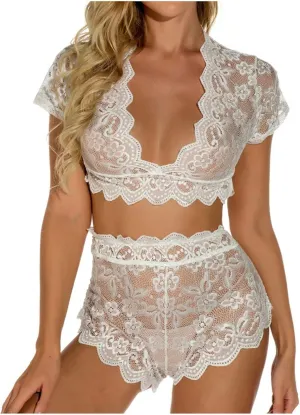 Women Lingerie Set Lace Bralette and Panty Set Strappy Lace Lingerie Two Piece Lace Bra and Panty Bralette Sleepwear