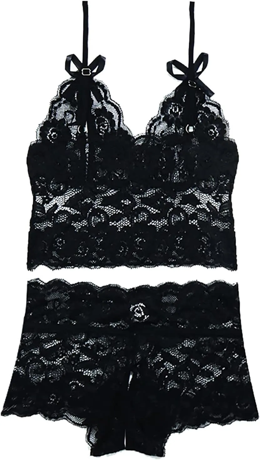 Women Sexy Lace Lingerie Sexy Lingerie Set Two Piece Lace Bra And Panty Set Bralette Lingerie for Women with Push