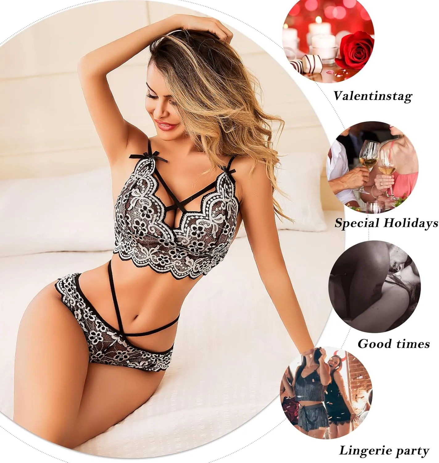 Women Sexy Lingerie Set Two Piece Bra and Panty Set Bralette Brief Set Day Wirefree Bra Lace Sleepwear