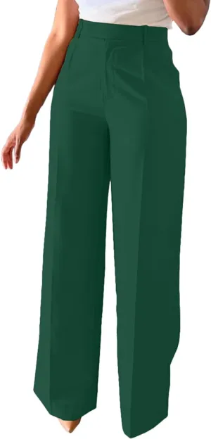 Women Wide Leg Pants High Waisted Straight Leg Business Slacks Work Pants Casual Button Down Trousers