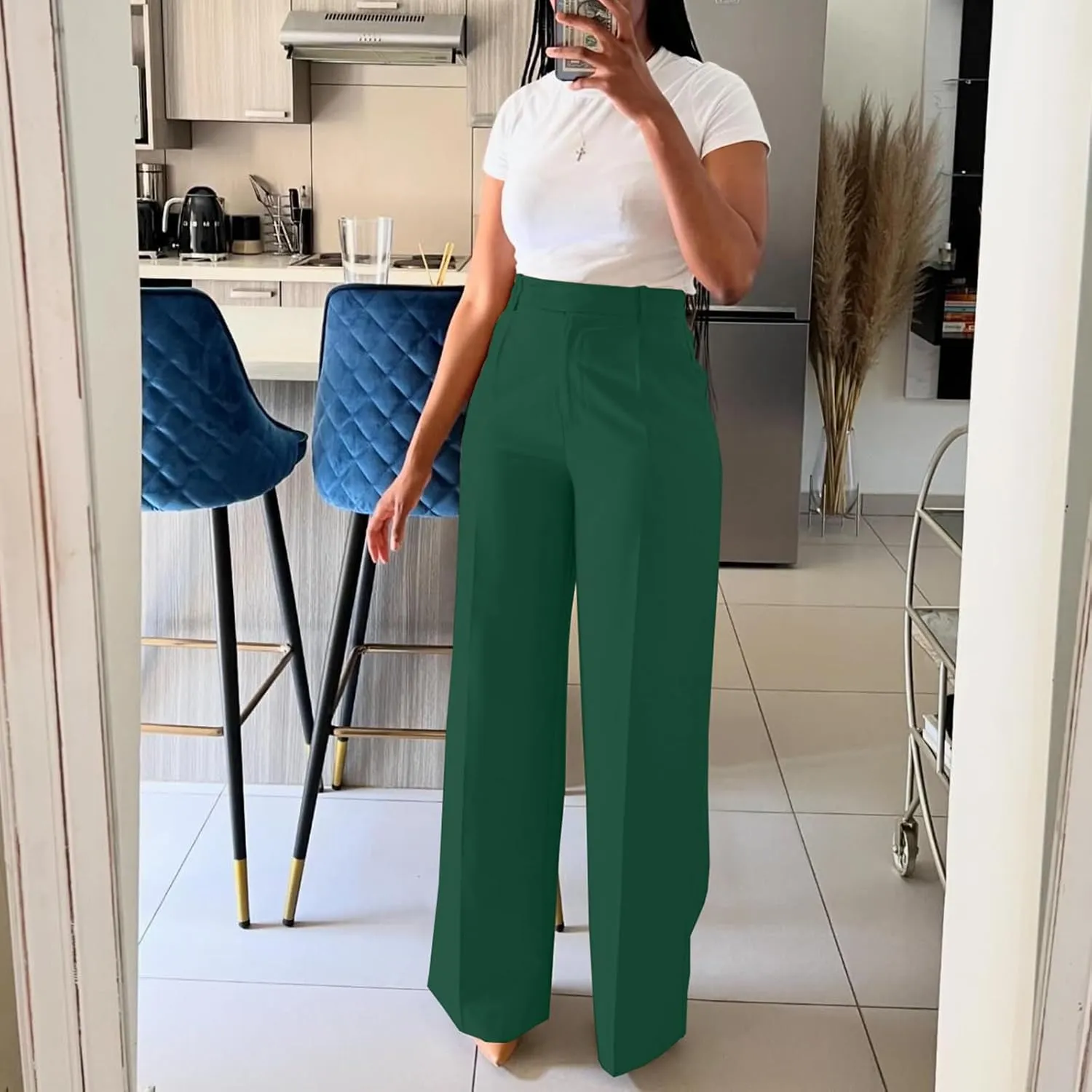 Women Wide Leg Pants High Waisted Straight Leg Business Slacks Work Pants Casual Button Down Trousers