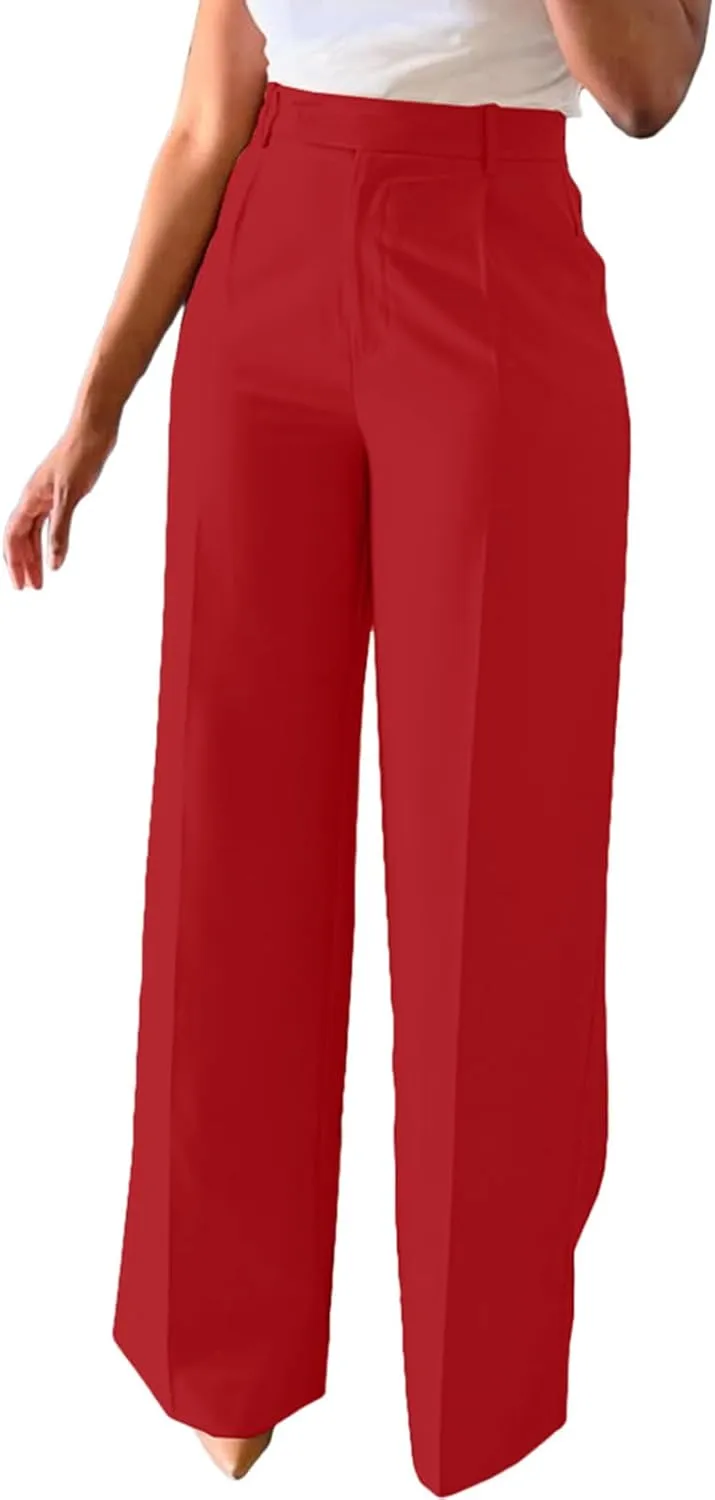Women Wide Leg Pants High Waisted Straight Leg Business Slacks Work Pants Casual Button Down Trousers