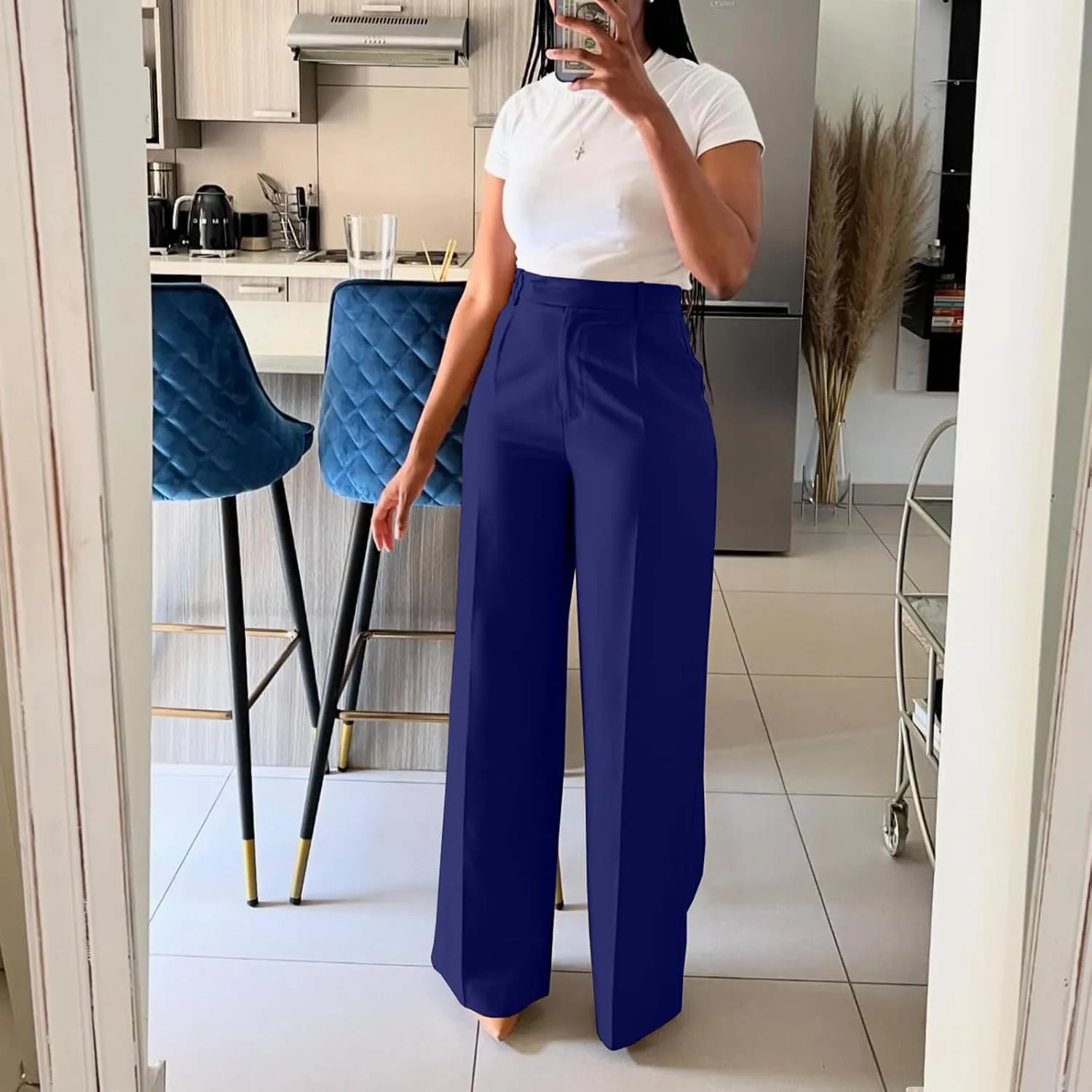 Women Wide Leg Pants High Waisted Straight Leg Business Slacks Work Pants Casual Button Down Trousers