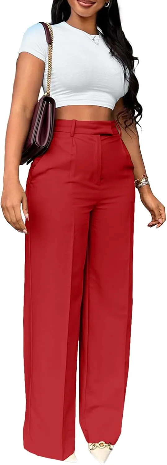 Women Wide Leg Pants High Waisted Straight Leg Business Slacks Work Pants Casual Button Down Trousers