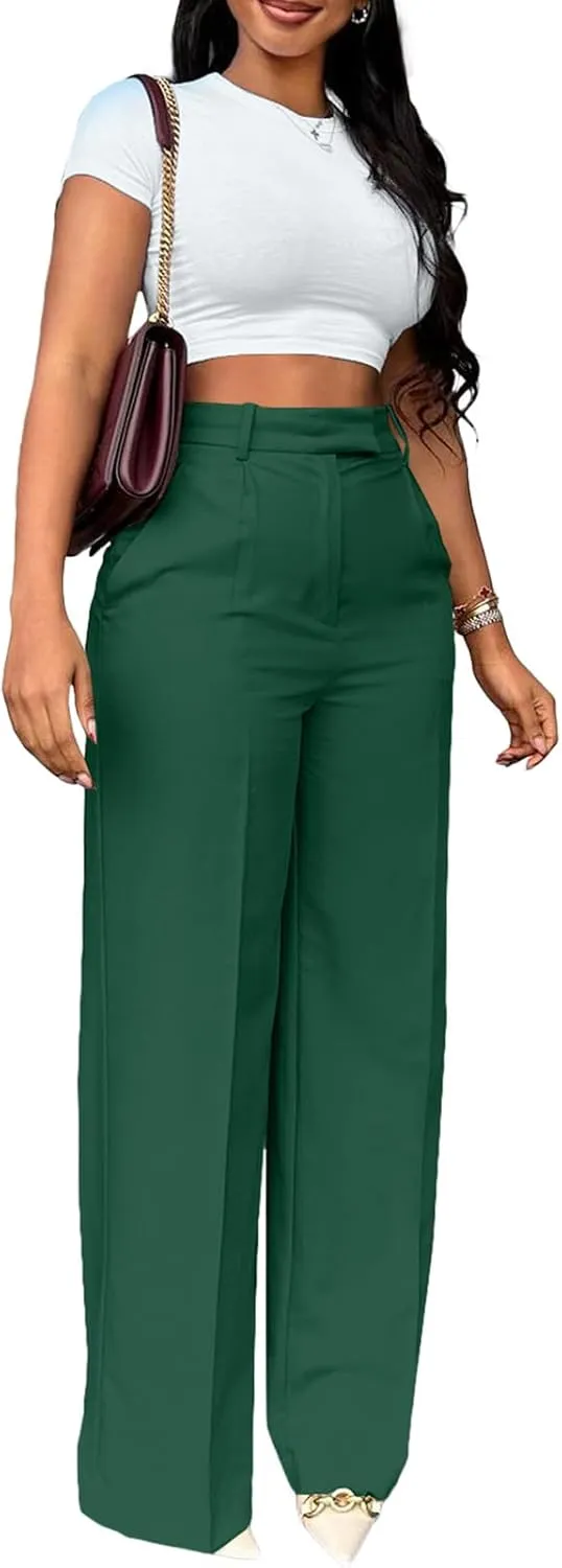 Women Wide Leg Pants High Waisted Straight Leg Business Slacks Work Pants Casual Button Down Trousers