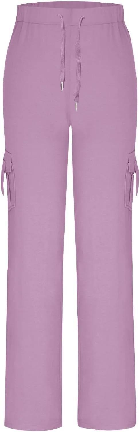 Women Workout Out Yoga pants Summer Drawstring Stretch Waist Button Gym Loose Leggings Casual Straight Leg Trousers