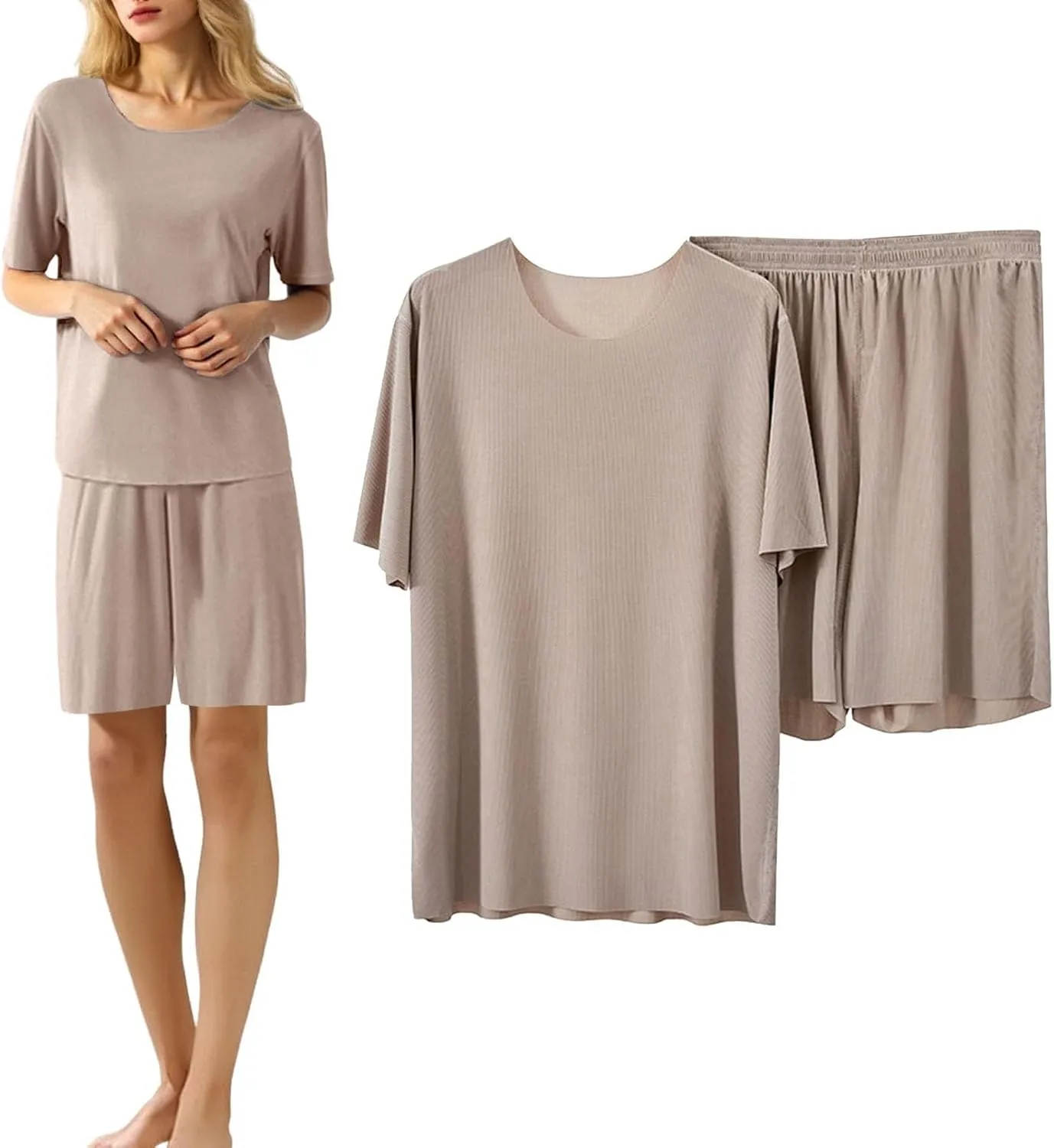 Womens 2 Piece Lounge Pajamas T Shirts and Shorts Summer Loungewear Soft Pj Sets