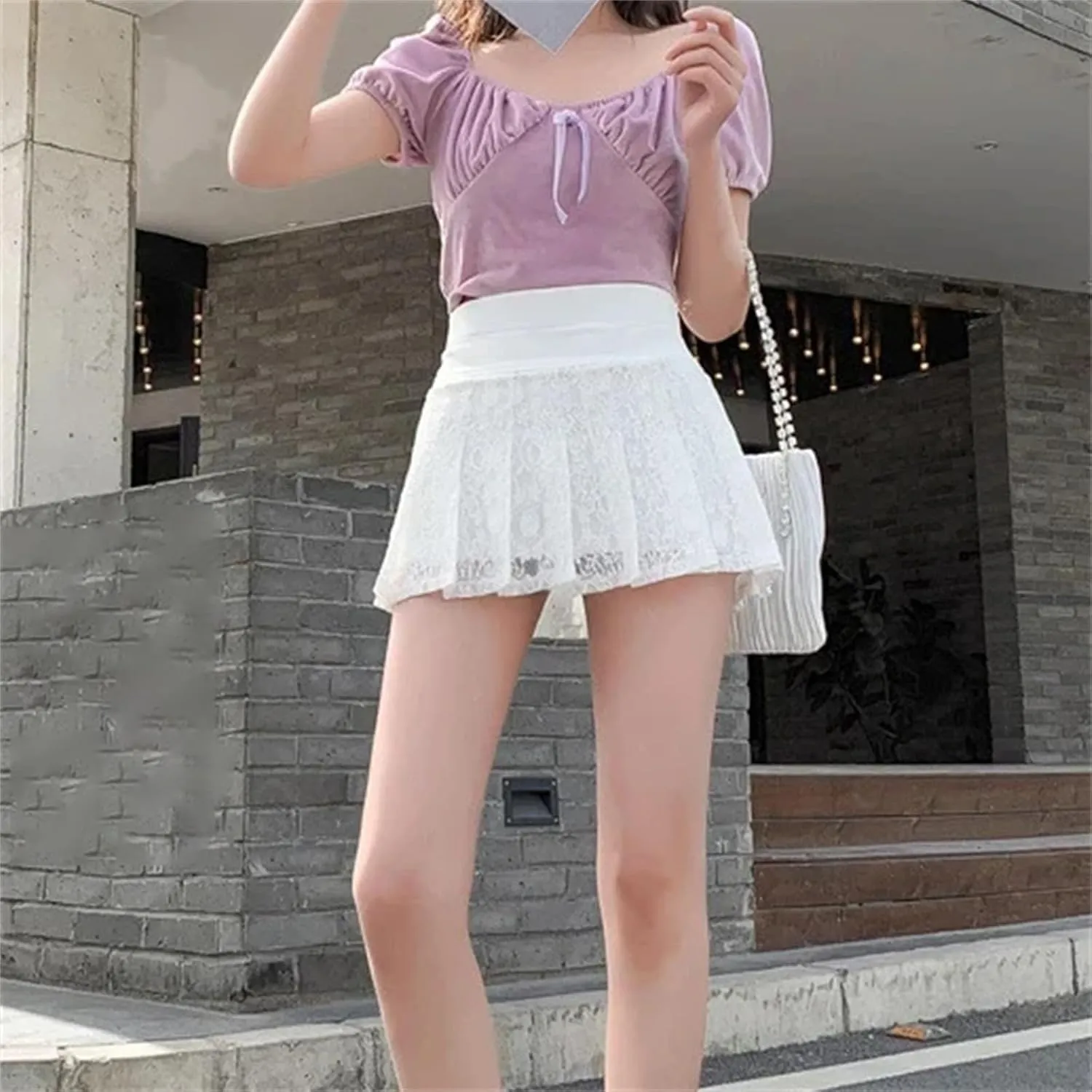 Women's A-Line Mini Skirt  Elastic Waist Lace Pleated Sexy Fashion Short Mini Pants