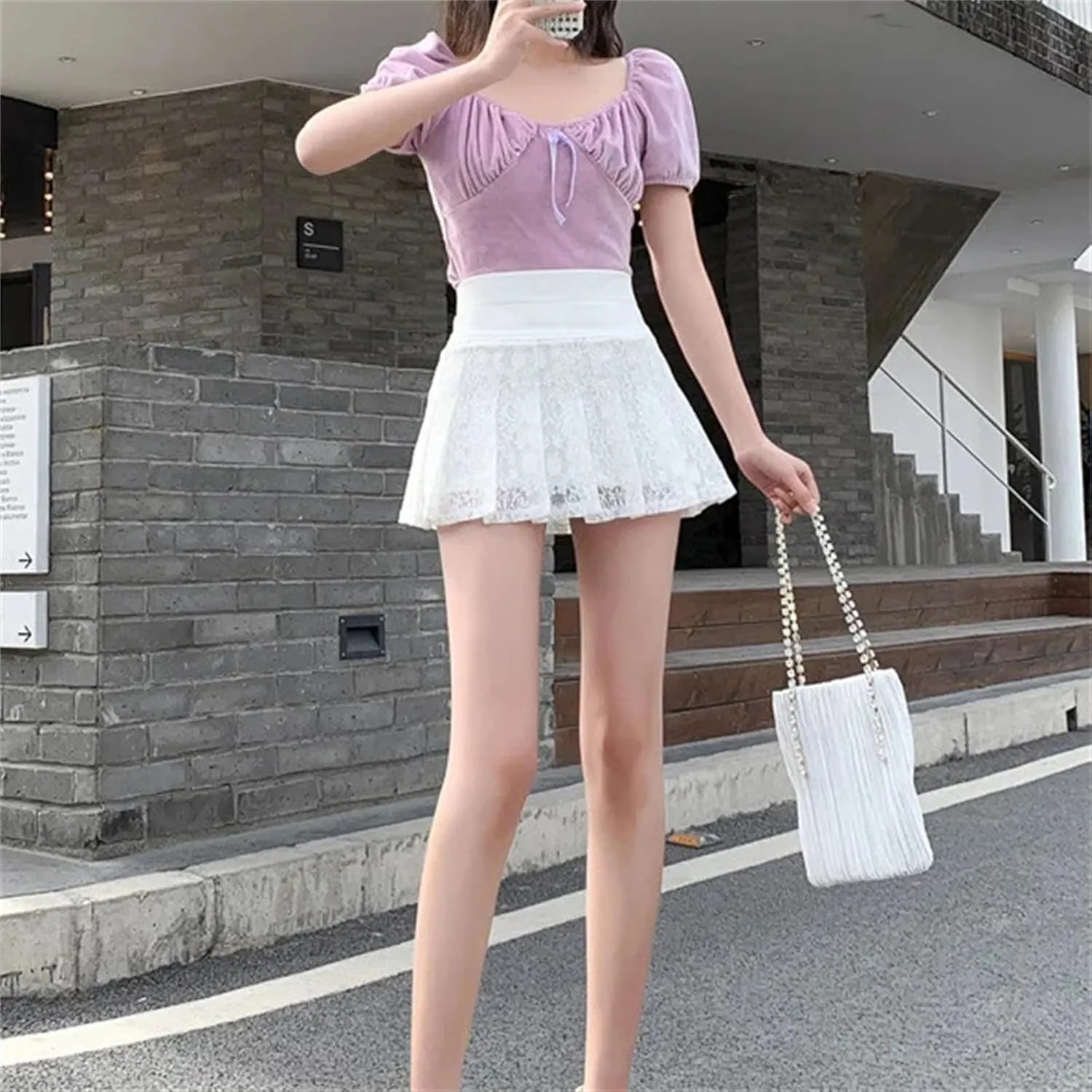 Women's A-Line Mini Skirt  Elastic Waist Lace Pleated Sexy Fashion Short Mini Pants