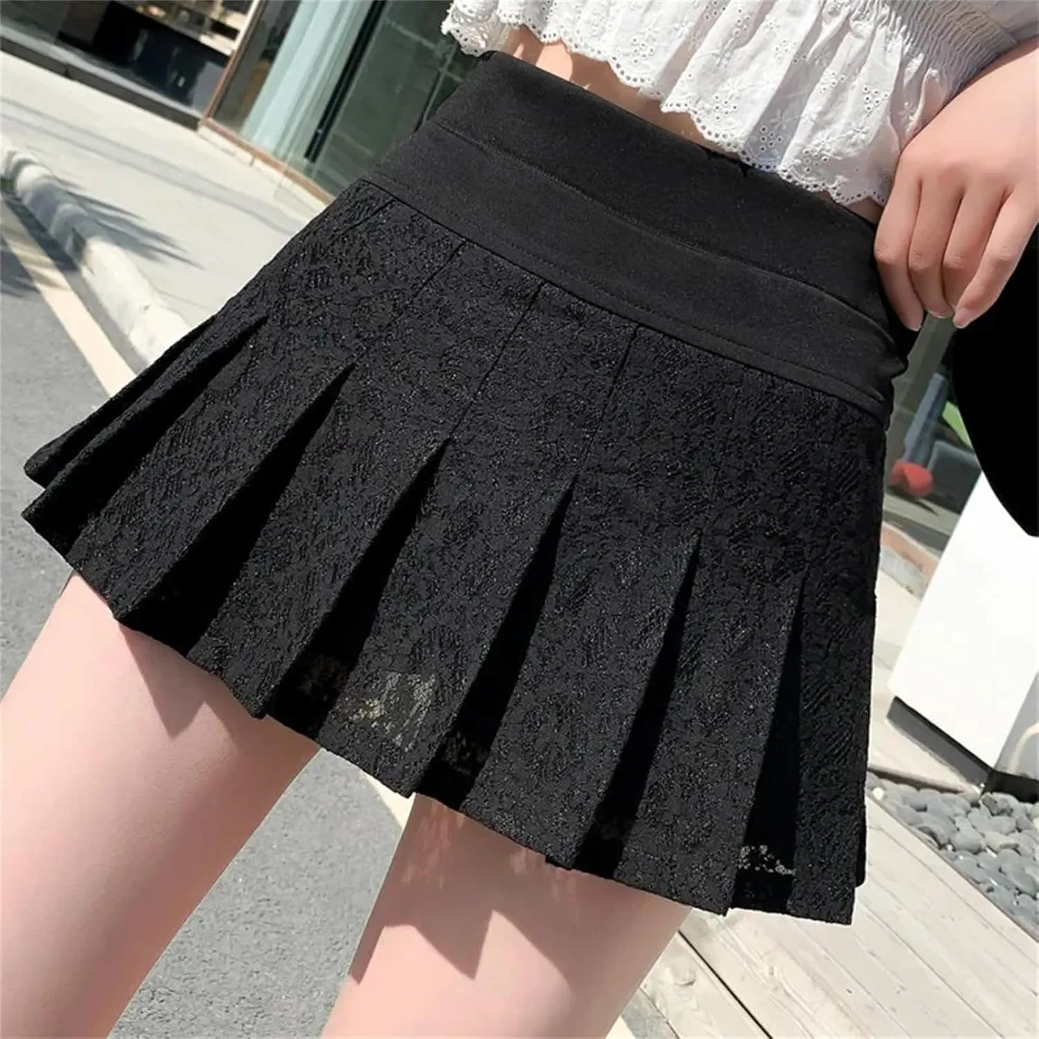 Women's A-Line Mini Skirt  Elastic Waist Lace Pleated Sexy Fashion Short Mini Pants