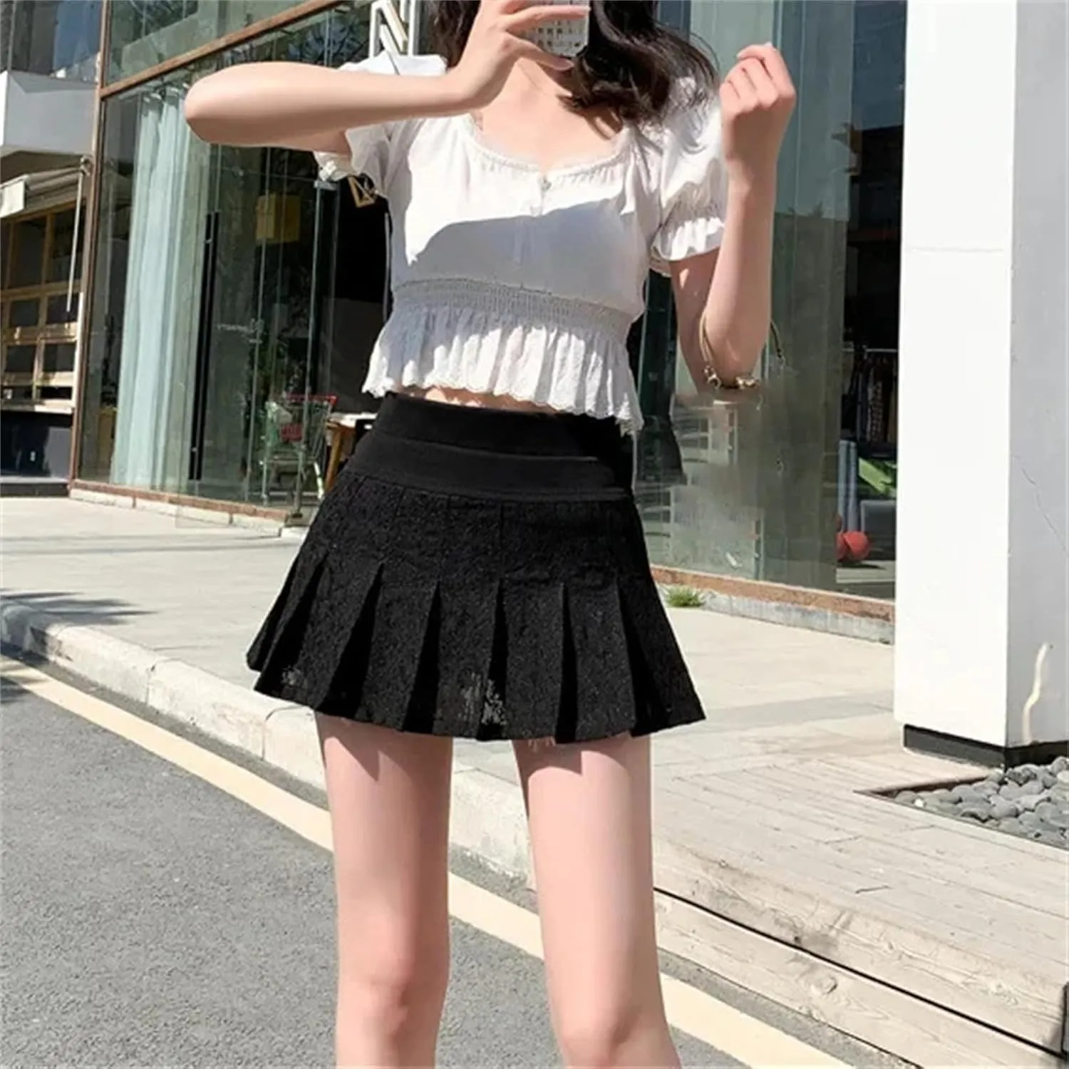 Women's A-Line Mini Skirt  Elastic Waist Lace Pleated Sexy Fashion Short Mini Pants