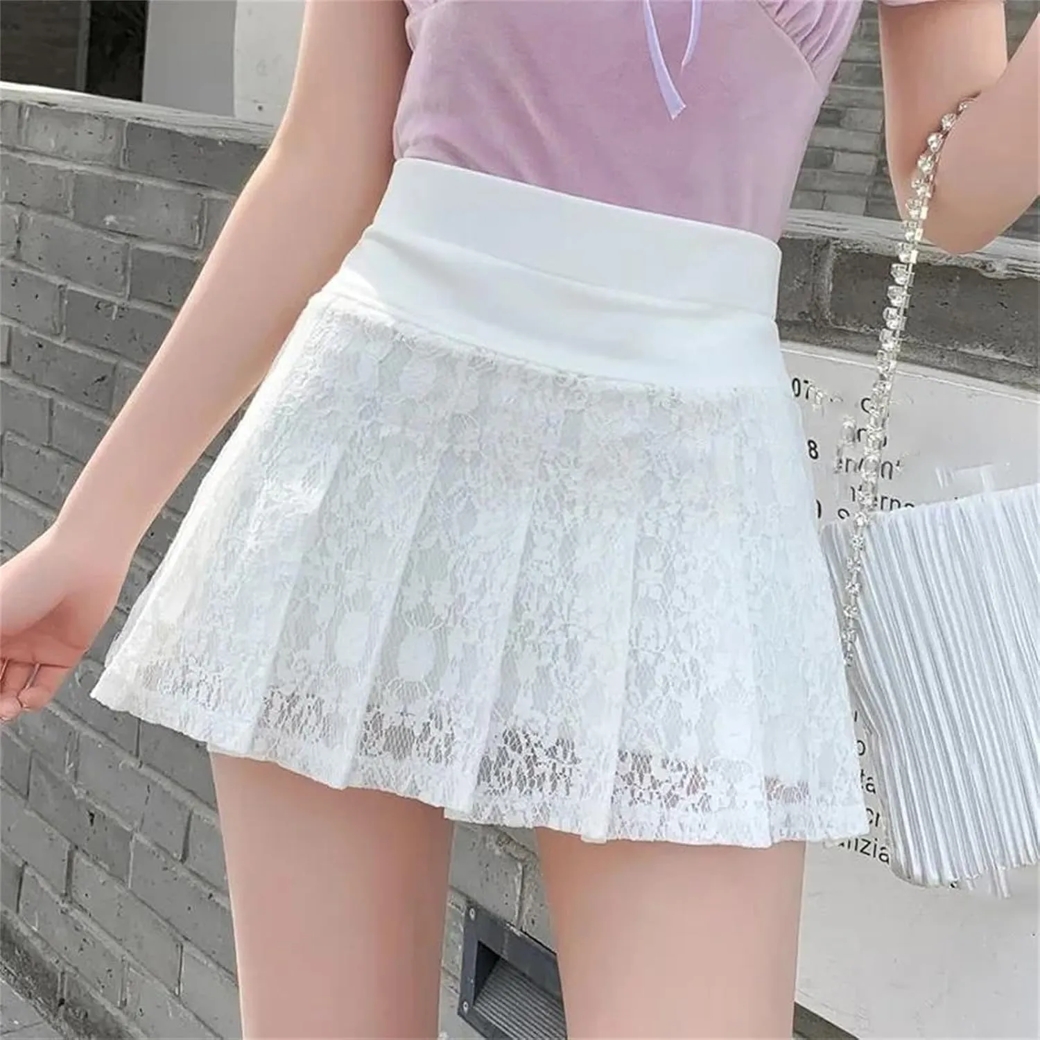 Women's A-Line Mini Skirt  Elastic Waist Lace Pleated Sexy Fashion Short Mini Pants