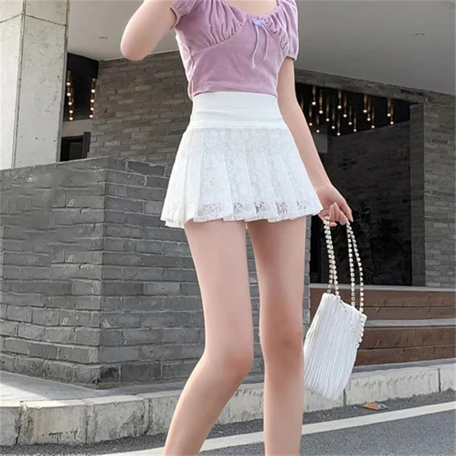 Women's A-Line Mini Skirt  Elastic Waist Lace Pleated Sexy Fashion Short Mini Pants