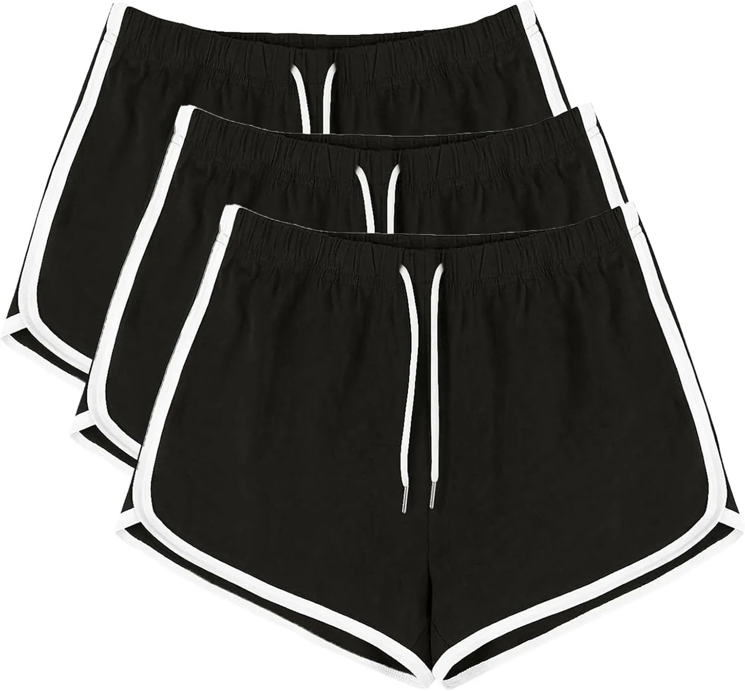 Women's Athletic Shorts Drawstring with Stripes Trim 3-Pack Comfortable Casual Drawstring Casual Yoga Sports Bottoms