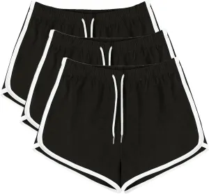 Women's Athletic Shorts Drawstring with Stripes Trim 3-Pack Comfortable Casual Drawstring Casual Yoga Sports Bottoms
