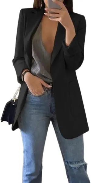 Women's Blazer Casual Bussiness Blazers One Button Open Front Long Sleeve Blazer Jacket Dressy Work Office Blazer