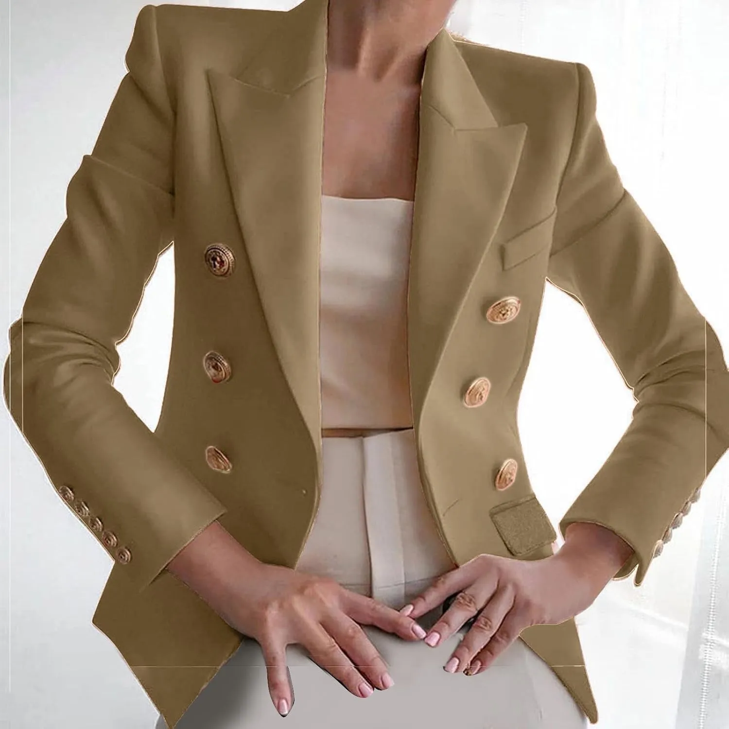 Womens Blazer Fashion Casual 2024 Office Work Button Jackets Long Sleeve Open Front Loose Lightweight Blazers