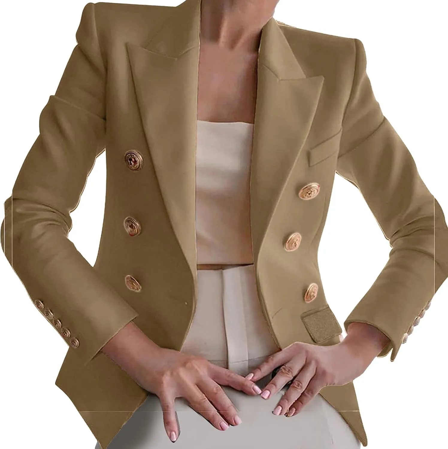 Womens Blazer Fashion Casual 2024 Office Work Button Jackets Long Sleeve Open Front Loose Lightweight Blazers