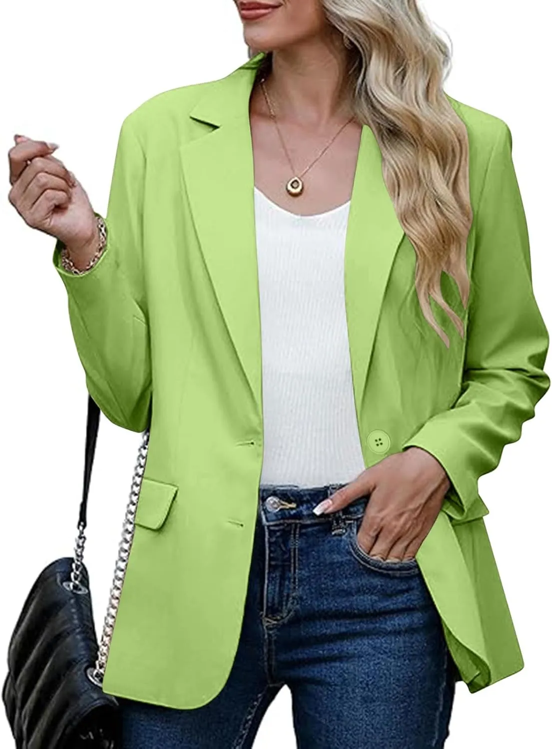Womens Blazers 2024 Fall Bussiness,Casual Long Sleeve Button Open Front Suit Jackets, Work Clothes with Pockets