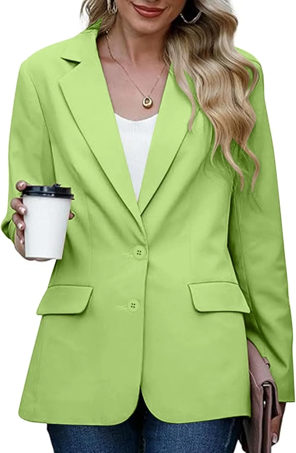 Womens Blazers 2024 Fall Bussiness,Casual Long Sleeve Button Open Front Suit Jackets, Work Clothes with Pockets
