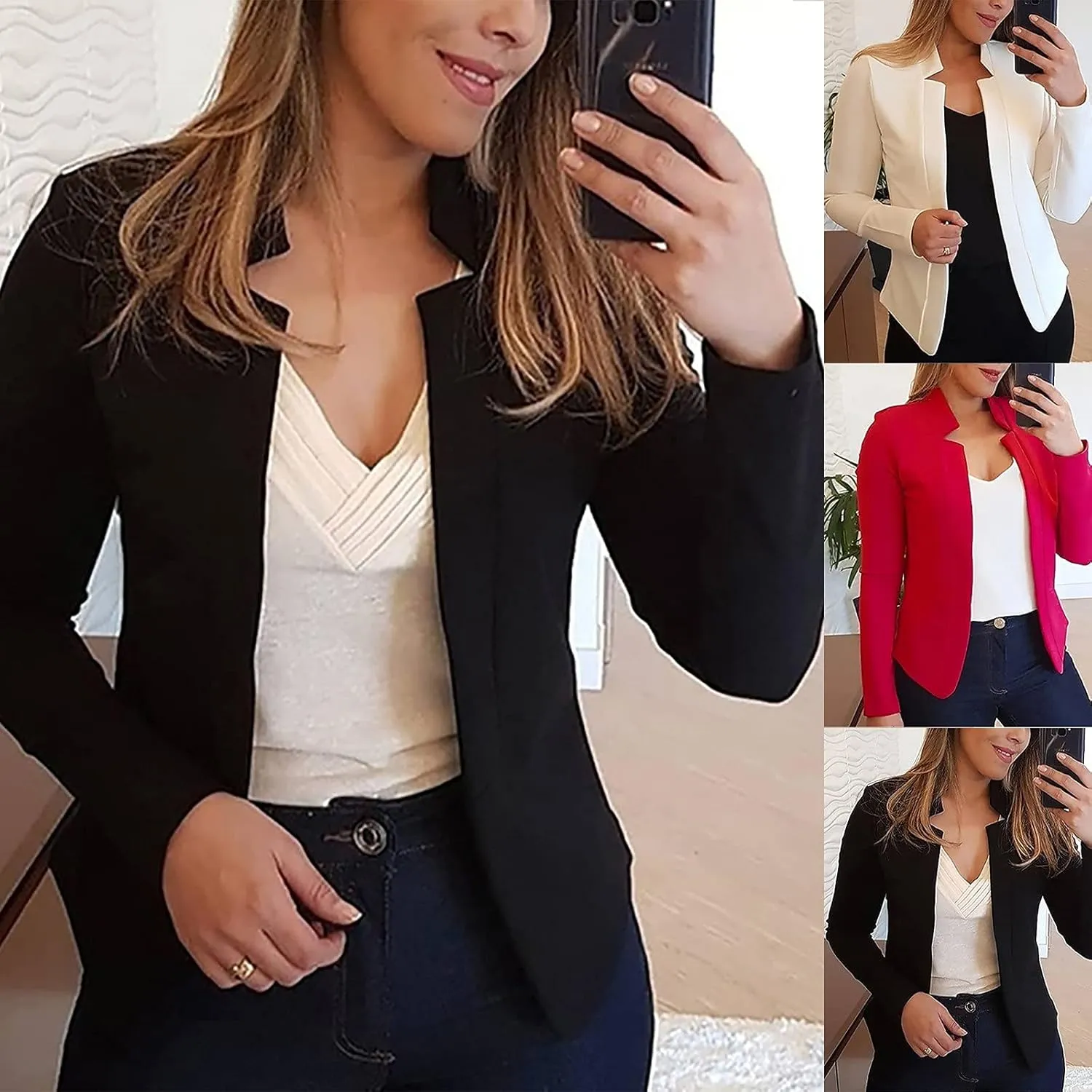 Womens Blazers Casual Fall Open Front Long Sleeve Work Office Outfit 2023 Office Bussiness Jacket Cardigans