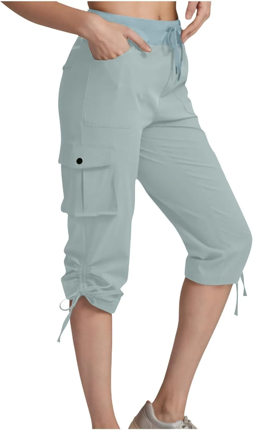 Womens Cargo Sweatpants Casual Baggy Stretch Waist Straight Leg Capris with Pockets Solid Loose Hiking Pants