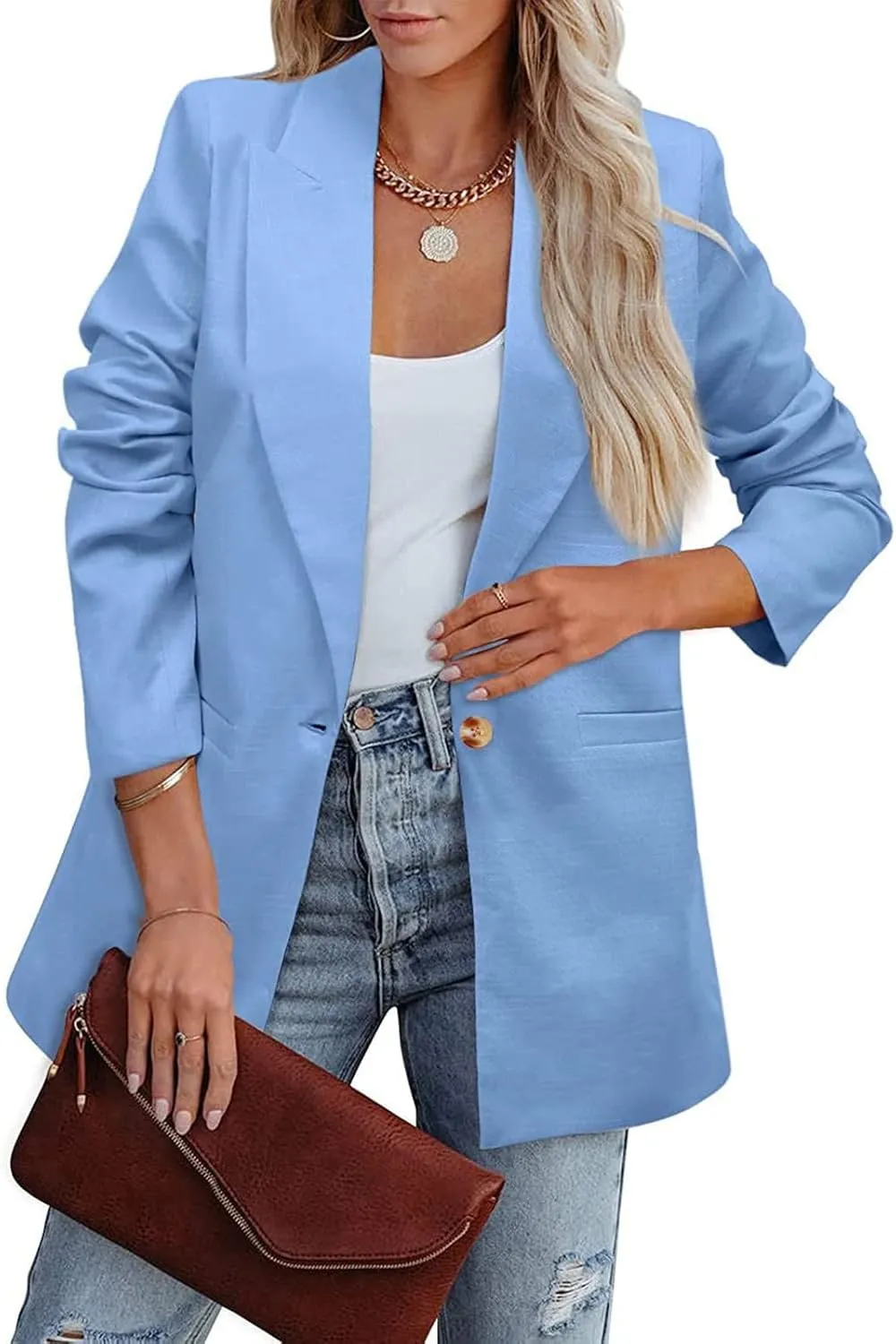Womens Casual Bussiness Blazer Loose Long Sleeve Spring Summer Jackets Open Front Lapel Work Office Blazers Tops