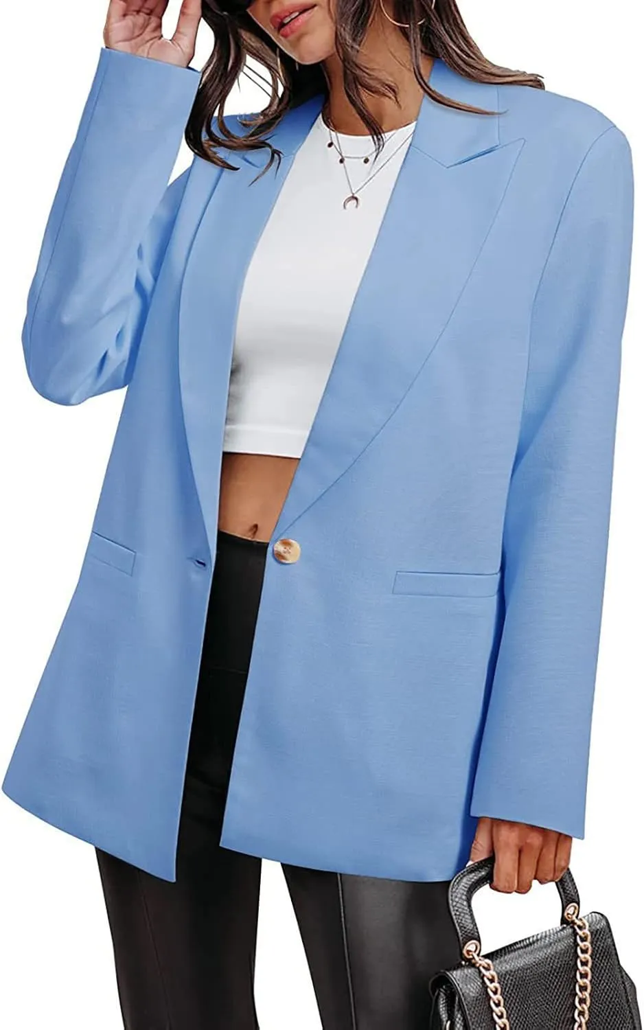 Womens Casual Bussiness Blazer Loose Long Sleeve Spring Summer Jackets Open Front Lapel Work Office Blazers Tops