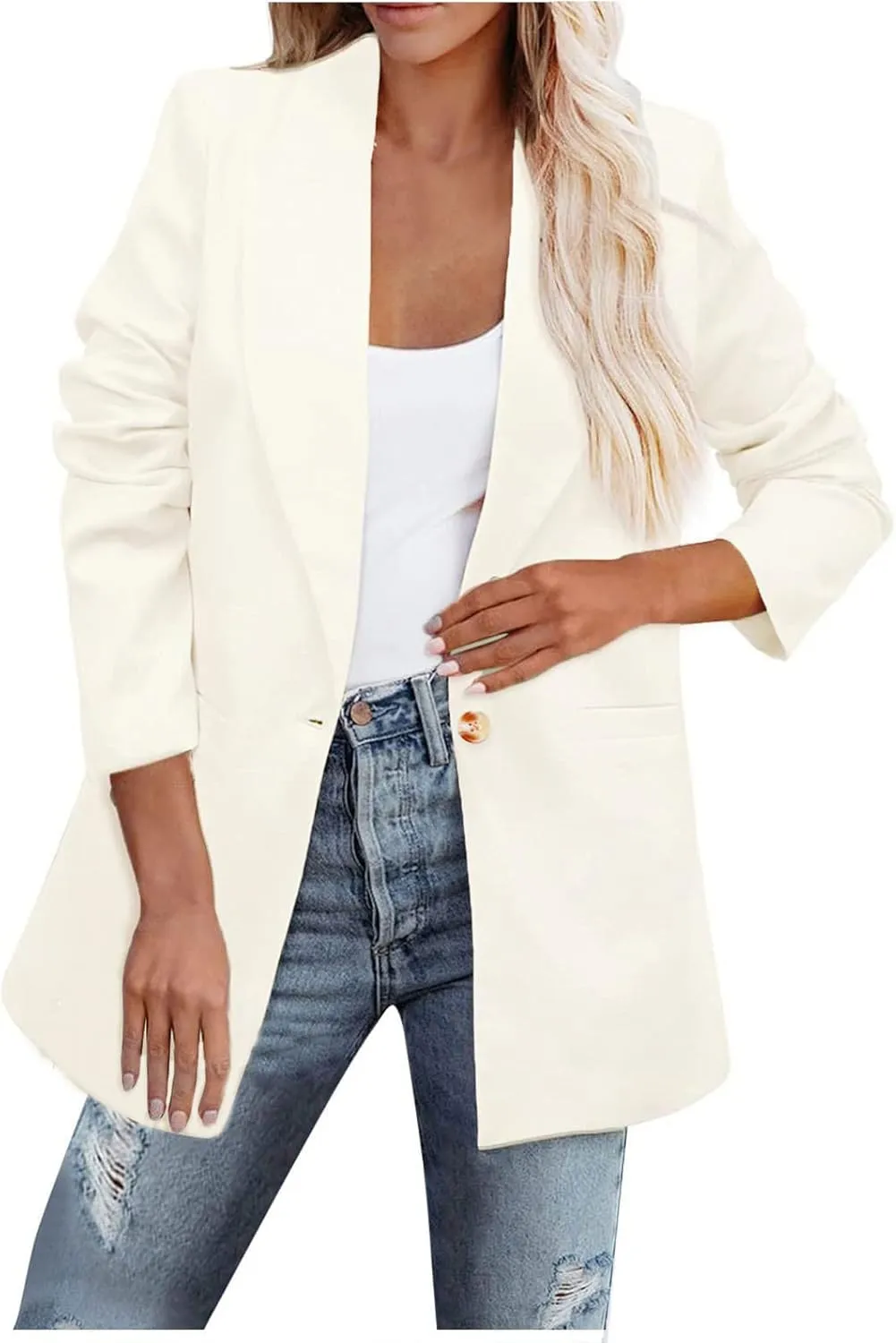 Womens Casual Bussiness Blazer Loose Long Sleeve Spring Summer Jackets Open Front Lapel Work Office Blazers Tops