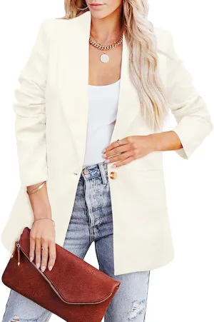 Womens Casual Bussiness Blazer Loose Long Sleeve Spring Summer Jackets Open Front Lapel Work Office Blazers Tops